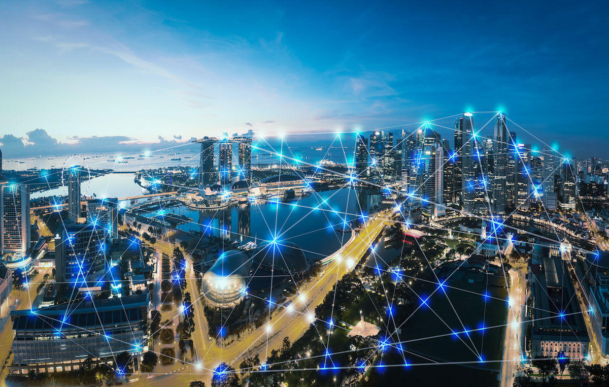 blockchain smart city Singapore skyline